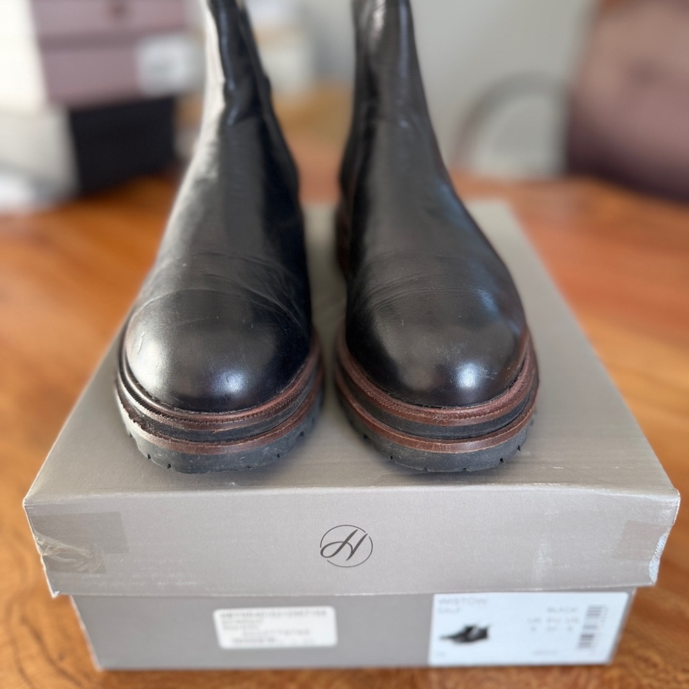 H By Hudson Black Leather Ankle Boots size 7